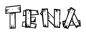 The image contains the name Tena written in a decorative, stylized font with a hand-drawn appearance. The lines are made up of what appears to be planks of wood, which are nailed together