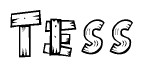 The clipart image shows the name Tess stylized to look as if it has been constructed out of wooden planks or logs. Each letter is designed to resemble pieces of wood.