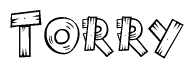 The clipart image shows the name Torry stylized to look as if it has been constructed out of wooden planks or logs. Each letter is designed to resemble pieces of wood.