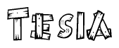 The clipart image shows the name Tesia stylized to look like it is constructed out of separate wooden planks or boards, with each letter having wood grain and plank-like details.