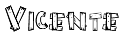 The clipart image shows the name Vicente stylized to look like it is constructed out of separate wooden planks or boards, with each letter having wood grain and plank-like details.