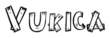 The clipart image shows the name Vukica stylized to look as if it has been constructed out of wooden planks or logs. Each letter is designed to resemble pieces of wood.