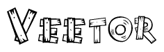 The image contains the name Veetor written in a decorative, stylized font with a hand-drawn appearance. The lines are made up of what appears to be planks of wood, which are nailed together