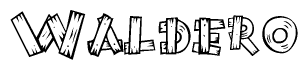 The image contains the name Waldero written in a decorative, stylized font with a hand-drawn appearance. The lines are made up of what appears to be planks of wood, which are nailed together