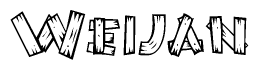 The clipart image shows the name Weijan stylized to look as if it has been constructed out of wooden planks or logs. Each letter is designed to resemble pieces of wood.