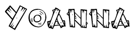 The image contains the name Yoanna written in a decorative, stylized font with a hand-drawn appearance. The lines are made up of what appears to be planks of wood, which are nailed together
