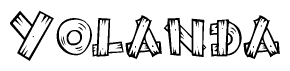 The image contains the name Yolanda written in a decorative, stylized font with a hand-drawn appearance. The lines are made up of what appears to be planks of wood, which are nailed together