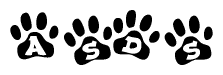 The image shows a row of animal paw prints, each containing a letter. The letters spell out the word Asds within the paw prints.