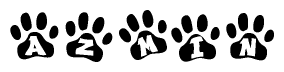 The image shows a series of animal paw prints arranged horizontally. Within each paw print, there's a letter; together they spell Azmin