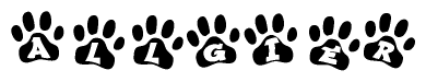 The image shows a series of animal paw prints arranged horizontally. Within each paw print, there's a letter; together they spell Allgier
