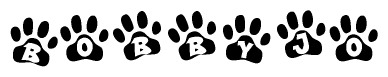 The image shows a series of animal paw prints arranged horizontally. Within each paw print, there's a letter; together they spell Bobbyjo