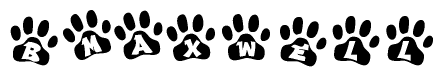 The image shows a series of animal paw prints arranged horizontally. Within each paw print, there's a letter; together they spell Bmaxwell