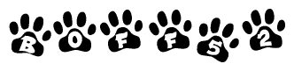 The image shows a row of animal paw prints, each containing a letter. The letters spell out the word Boff52 within the paw prints.