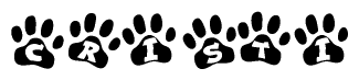 The image shows a series of animal paw prints arranged horizontally. Within each paw print, there's a letter; together they spell Cristi