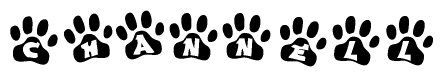 The image shows a series of animal paw prints arranged horizontally. Within each paw print, there's a letter; together they spell Channell