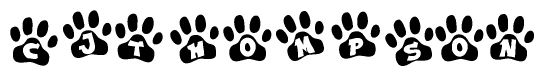 The image shows a row of animal paw prints, each containing a letter. The letters spell out the word Cjthompson within the paw prints.