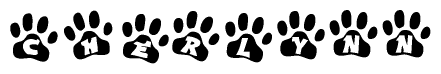 The image shows a series of animal paw prints arranged horizontally. Within each paw print, there's a letter; together they spell Cherlynn