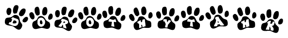 The image shows a series of animal paw prints arranged horizontally. Within each paw print, there's a letter; together they spell Dorothytahk