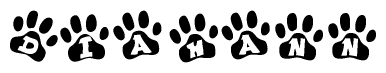 The image shows a series of animal paw prints arranged horizontally. Within each paw print, there's a letter; together they spell Diahann