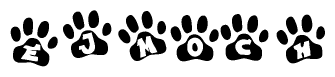 The image shows a series of animal paw prints arranged horizontally. Within each paw print, there's a letter; together they spell Ejmoch