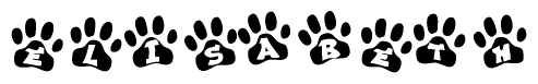 The image shows a row of animal paw prints, each containing a letter. The letters spell out the word Elisabeth within the paw prints.