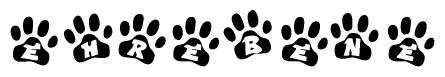 The image shows a series of animal paw prints arranged in a horizontal line. Each paw print contains a letter, and together they spell out the word Ehrebene.
