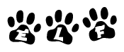 The image shows a series of animal paw prints arranged horizontally. Within each paw print, there's a letter; together they spell Elf