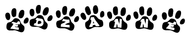 The image shows a series of animal paw prints arranged horizontally. Within each paw print, there's a letter; together they spell Edzanne