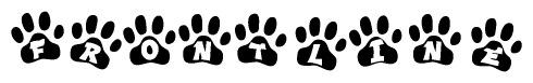 The image shows a series of animal paw prints arranged in a horizontal line. Each paw print contains a letter, and together they spell out the word Frontline.