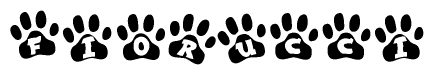 The image shows a series of animal paw prints arranged horizontally. Within each paw print, there's a letter; together they spell Fiorucci