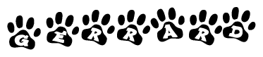 The image shows a row of animal paw prints, each containing a letter. The letters spell out the word Gerrard within the paw prints.