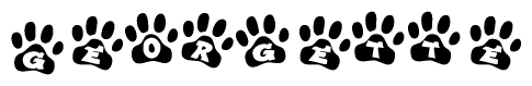 The image shows a row of animal paw prints, each containing a letter. The letters spell out the word Georgette within the paw prints.