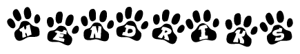 The image shows a row of animal paw prints, each containing a letter. The letters spell out the word Hendriks within the paw prints.