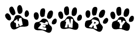 The image shows a row of animal paw prints, each containing a letter. The letters spell out the word Henry within the paw prints.
