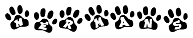 The image shows a row of animal paw prints, each containing a letter. The letters spell out the word Hermans within the paw prints.
