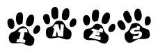 The image shows a series of animal paw prints arranged horizontally. Within each paw print, there's a letter; together they spell Ines
