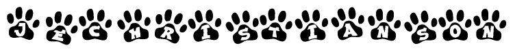 The image shows a row of animal paw prints, each containing a letter. The letters spell out the word Jechristianson within the paw prints.
