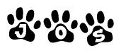 The image shows a row of animal paw prints, each containing a letter. The letters spell out the word Jos within the paw prints.