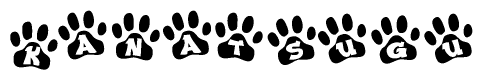 The image shows a series of animal paw prints arranged horizontally. Within each paw print, there's a letter; together they spell Kanatsugu