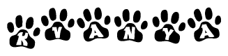 The image shows a series of animal paw prints arranged in a horizontal line. Each paw print contains a letter, and together they spell out the word Kvanya.