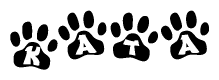 The image shows a series of animal paw prints arranged in a horizontal line. Each paw print contains a letter, and together they spell out the word Kata.