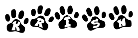 The image shows a series of animal paw prints arranged horizontally. Within each paw print, there's a letter; together they spell Krish