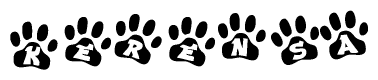 The image shows a series of animal paw prints arranged horizontally. Within each paw print, there's a letter; together they spell Kerensa