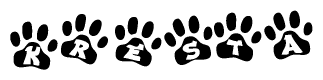 The image shows a series of animal paw prints arranged horizontally. Within each paw print, there's a letter; together they spell Kresta