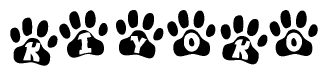 The image shows a series of animal paw prints arranged horizontally. Within each paw print, there's a letter; together they spell Kiyoko