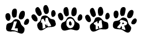 The image shows a series of animal paw prints arranged horizontally. Within each paw print, there's a letter; together they spell Lmohr