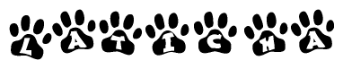 The image shows a series of animal paw prints arranged horizontally. Within each paw print, there's a letter; together they spell Laticha