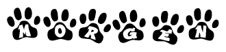The image shows a series of animal paw prints arranged horizontally. Within each paw print, there's a letter; together they spell Morgen
