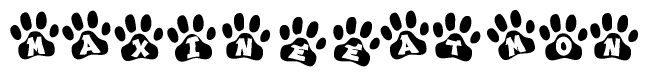 The image shows a row of animal paw prints, each containing a letter. The letters spell out the word Maxineeatmon within the paw prints.