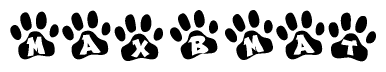 The image shows a row of animal paw prints, each containing a letter. The letters spell out the word Maxbmat within the paw prints.